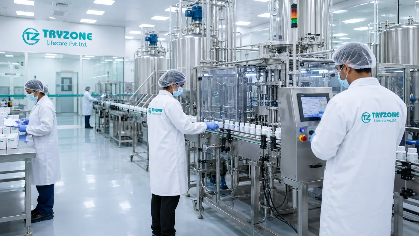 Tryzone Lifecare staff working the filling and packing line
